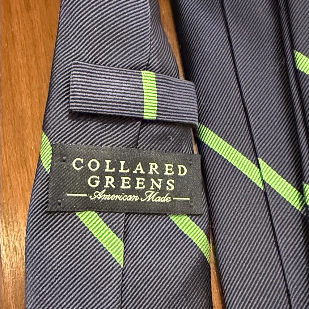Navy Blue Tie with Green Stripes